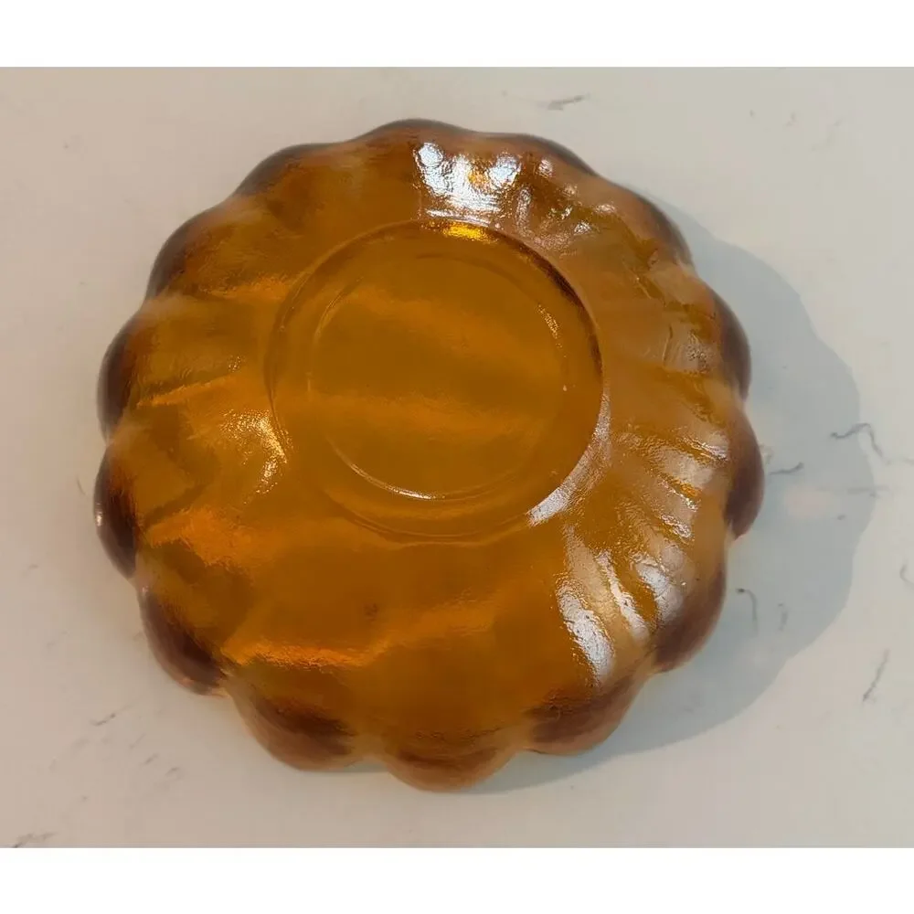 Vintage Blenko Mid-Century Handblown Amber Glass Lotus Petal Centerpiece Bowl